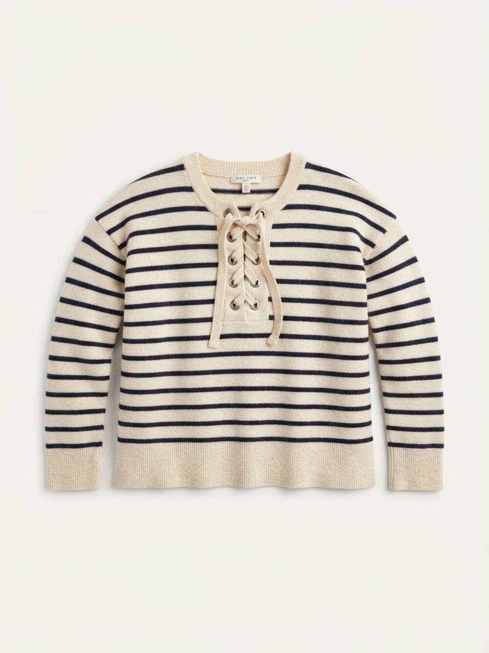 Madewell Black White Striped Lace-Up Long Sleeve Knit Sweater Size XS Fall Cozy